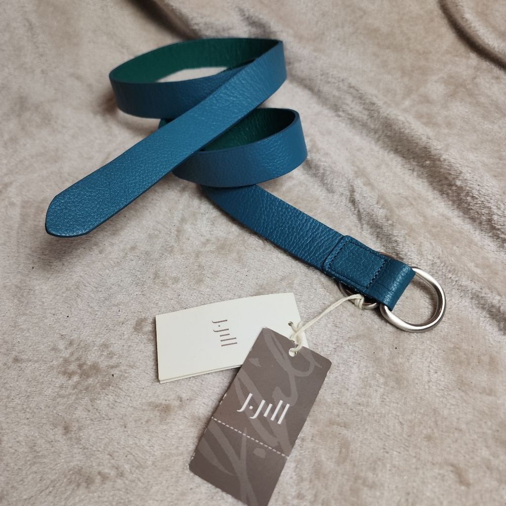 NWT J. Jill Genuine Leather Green Blue Teal D-ring Belt 46" Long Reversible?
